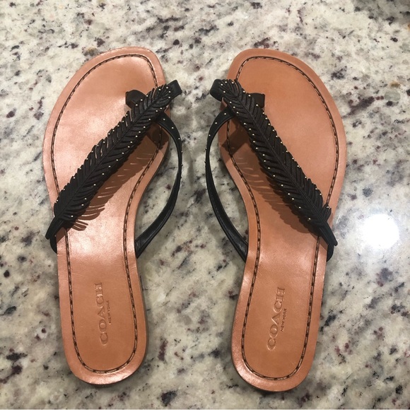 Coach Shoes - Coach Black Leather Feather Studded Sandals